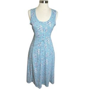 Vintage Erika Studio Baby Blue Floral Midi Dress Petite Medium Cottagecore